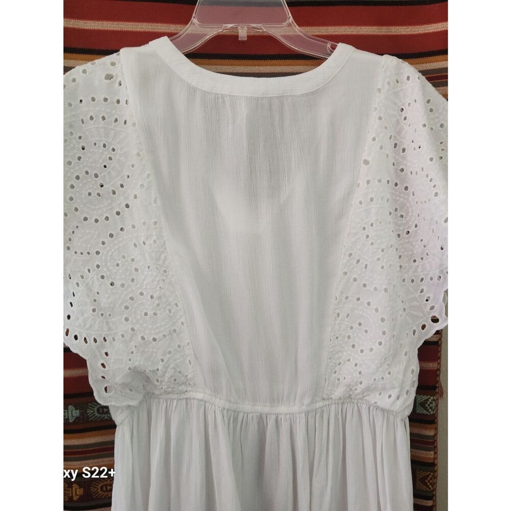 Maurices White Eyelet Lace Butterfly Sleeve Peplum Top Lrg Boho V-Neck Side Ties - Picture 9 of 14